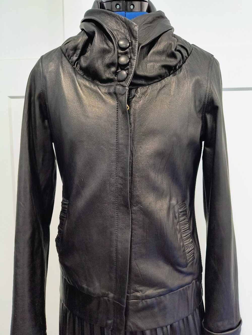 Mike & Chris Black Leather Funnel-Collar Jacket